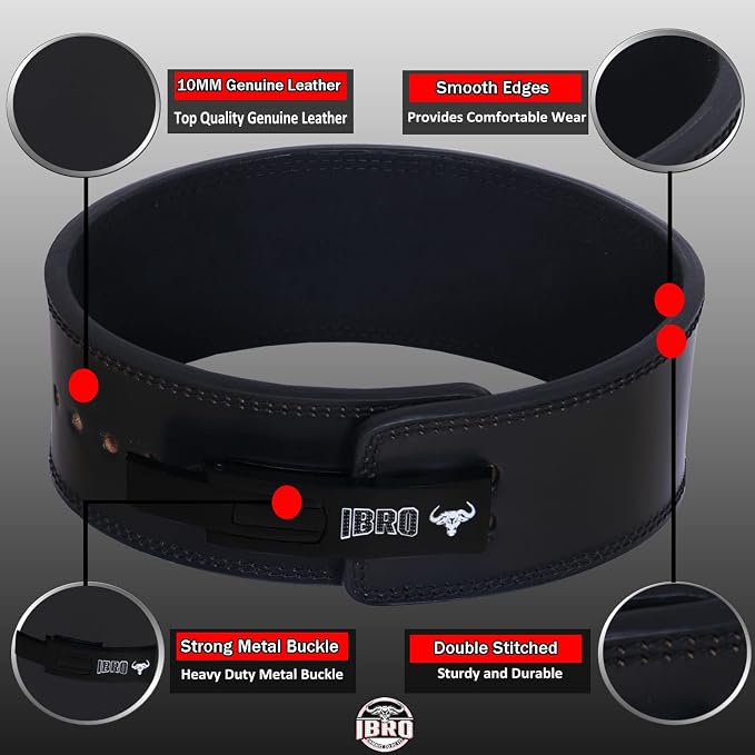 IBRO Powerlifting Lever Gym Belt – Power 8MM, 10MM or 13MM Extreme Heavy Duty Genuine Leather Belts - Squats Deadlifts Bodybuilding Weight Lifting IPF Power Lifting Strongman for Men