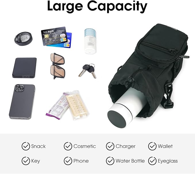 sportsnew 40oz Insulated Crossbody Water Bottle Bag Gym Hiking Phone Pocket | Water-resistant Lining, Padded Strap, Top Handle, Drawstring, Phone Pocket, Elastic Slots, Built-In Key Clip for Gym Walking