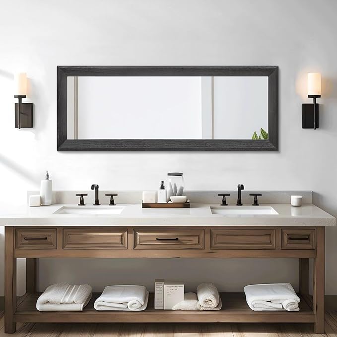 AAZZKANG Full Length Mirror Rectangle Wood Framed Large 43"x14" | Wall Mirrors Black for Bedroom Living Room Bathroom Dressing Room Entryway Hanging