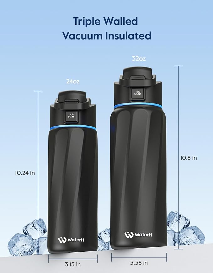 WaterH BOOST Smart Water Bottle Tracker with Reminder to Drink Water, 32oz | Double Wall Vacuum Insulated Stainless Steel, BPA-Free, Leakproof, Smart App Tracking, Travel-Friendly Wide Mouth for Office