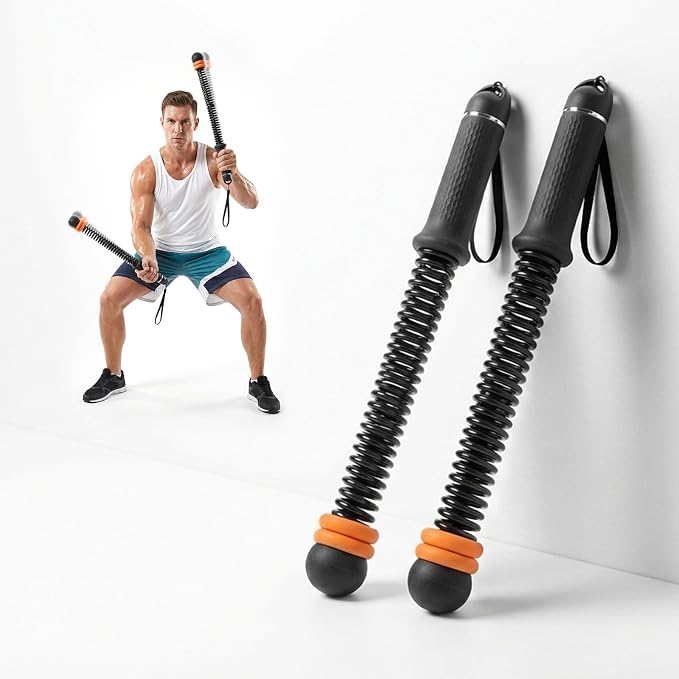 Weighted Ropeless Battle Ropes, Cordless Trainer for Home Gym Workouts | Quiet steel springs, adjustable weight rings and non-slip grips for portable HIIT, cardio and strength training