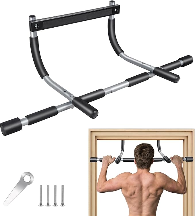 GYE Adjustable Doorway Pull-Up Bar, Heavy-Duty Steel, 440 lb Capacity | Heavy-duty steel frame, adjustable width, soft foam grips, ideal for home gyms, strength training and fitness workouts