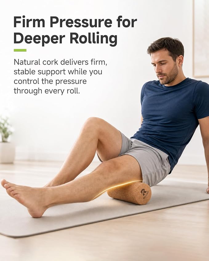 Rocalt Cork Roller 12 Inch, Full Body Stretch and Muscle Massage Roller | Natural cork, firm support for feet & calves stretching, rolling, and full body muscle release.