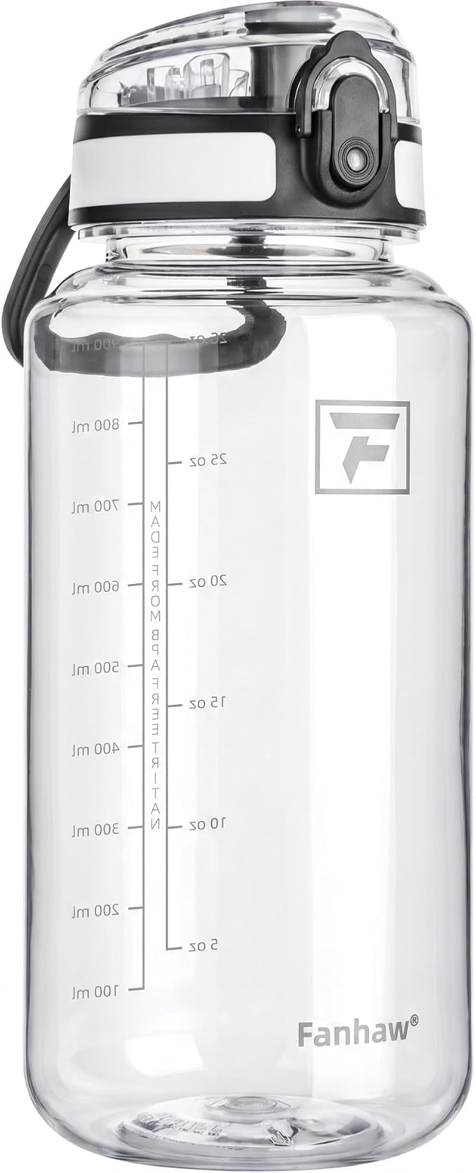 Fanhaw 32 Oz Clear Tritan Water Bottle, BPA-Free & Leak-Proof, Wide Mouth with Anti-dust Chug Lid, Reusable Plastic Bottle for Gym, Travel, School & Office, Back to School Essentials (Clear&White)