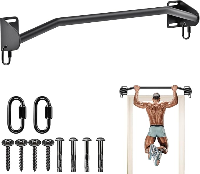SELEWARE Heavy Duty Welded Pull Up Bar Wall/Joist/Ceiling Mount Chin Up Bar | Multifunctional Pull-up Bars w/Resistance Band Hooks for Home Gym Strength Training, Sturdy Steel Construction Support 500 lb