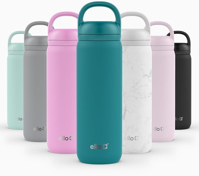 Ello Cooper Twist 22oz Insulated Stainless Steel Chug Water Bottle, Antigua | Leakproof water bottle with chug lid and carry loop. BPA-free, keeps drinks cold 26 hours, great for gym, travel, and school.