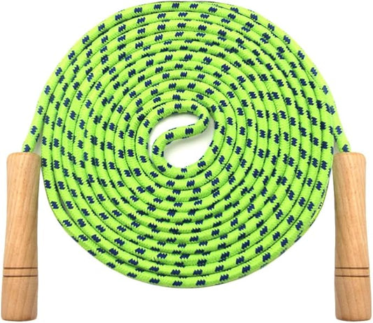 16 FT Double Dutch Jump Rope for Kids - Wooden Handle - Adjustable Cotton Braided Fitness Skipping Rope for Fitness, Outdoor Fun, School Sports, and Party Games