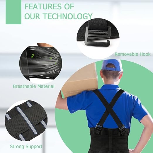 Work Back Brace - Back Support Belt for Lower Back Pain Relief, Heavy Lifting, Herniated Discs - Industrial Back Brace for Work With Shoulder Straps Fits Men and Women 3XL/4XL(45"-53")