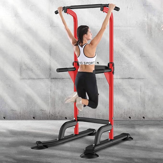 SogesHome Multi-Function Power Tower Pull Up Bar Dip Station for Home Gym | Height Adjustable PullUp Dip Stand, Full Body Strength Training Equipment, Fitness Workout for Push Ups Dips, 330LB Capacity