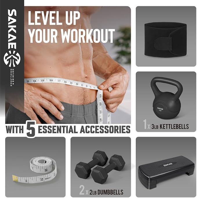 Adjustable Height Aerobic Stepper Set, Multiple Bundle Options with Dumbbells, Kettlebell, Waist Trimmer, Ankle Weights or Weighted Vest, Workout Exercise Step Platform w/Level Risers, 4 Colors