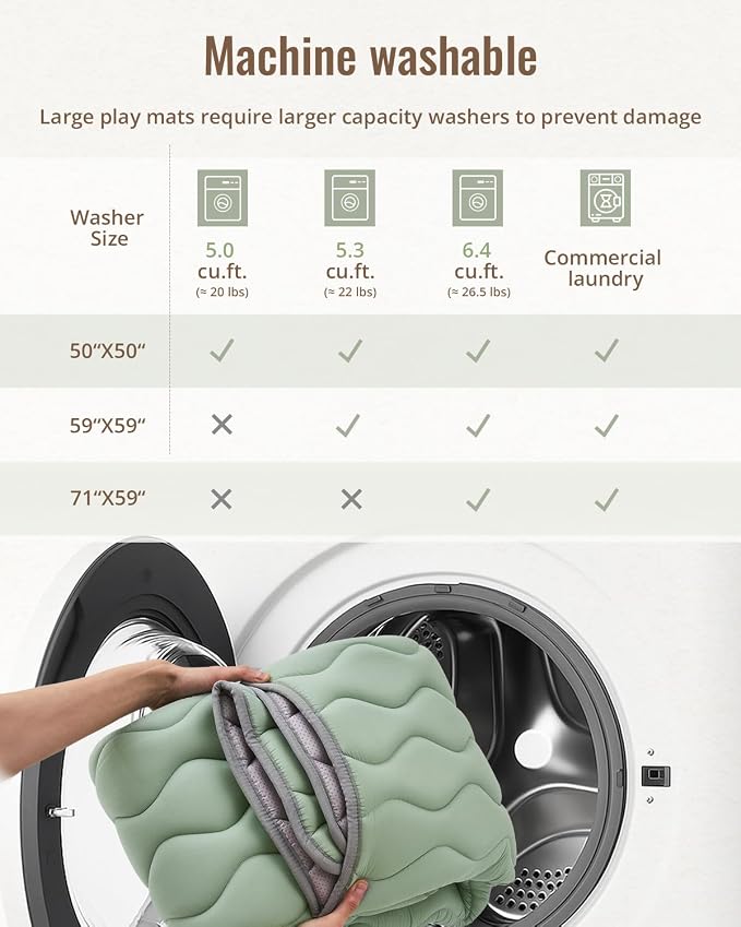 Blissful Diary Baby Play Mats for Floor, 59x59 Inch Thicker and Larger Soft Cushioning Foam Playmats for Babies and Toddlers, Foldable Washable Baby Playpen Mat, Sage Green