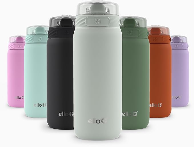Ello Cooper 18oz Insulated Stainless Kids Water Bottle with Straw, Sage | Leakproof kids water bottle with straw and carry handle. BPA-free, keeps drinks cold 23 hours, backpack friendly for school.