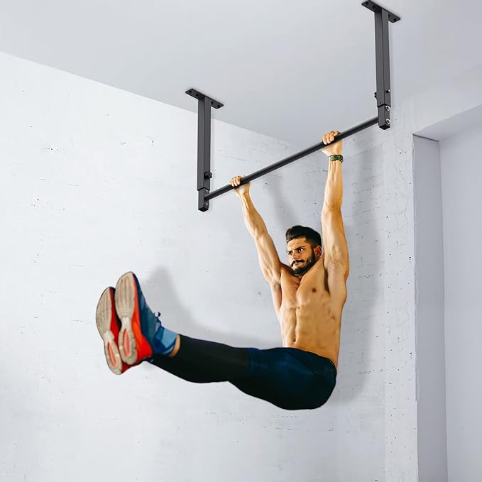 Kipika 48" Ceiling Mounted Pull Up Bar, Heavy Duty Multi-Grip Chin Up Bar,Mounted Pullup Bar, Adjustable Height, Pull Up Bands for Chin Ups & Body Stretching, Ideal for Home Gym and Strength Training