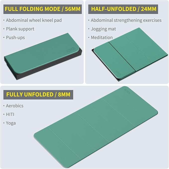 Foldable Yoga Mat Extra Large 74"×31.5" | Double-Sided Non-Slip,Extra Wide Foldable Design,8mm Extra Thick,Exercise Mat for Home, Studio and Travel Use
