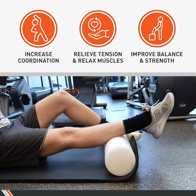 Body Sport Foam Roller, Full Round 36 in x 6 in. – Lightweight & Durable for Flexibility, Strengthening & Rehab – High-Density for Muscle Reeducation, Spinal Stabilization & Pressure Relief