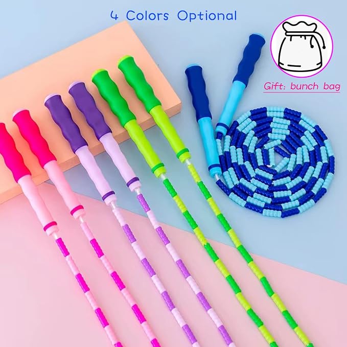 Jump Rope for Kids Girls and Boys, Soft Beaded Jump Ropes, Adjustable Skipping Rope, Tangle-Free Segmented Rope for Kid and Women Men Adults Exercise, Keeping Fit, Training - 9.2Ft
