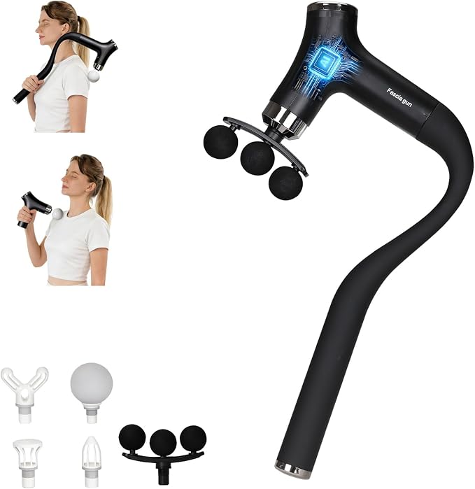 Sfozstra Deep Tissue Massage Gun:12-Speed, Extended Handle,Black | Percussion Massager/ Back Massager / 4 Interchangeable Heads / Portable Design / Workout Recovery