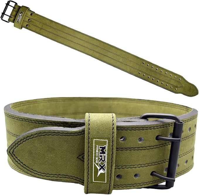 MRX Powerlifting Leather Belt 4" Wide 10mm Thickness Training Fitness Back Support Bodybuilding Belts with Steel 2 Prong Buckle