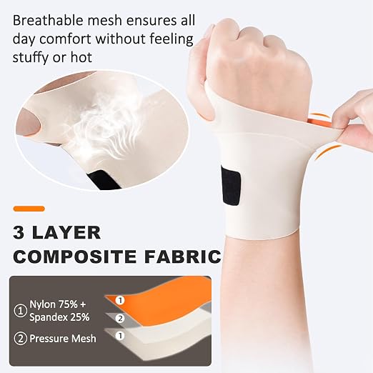 Ulnar Wrist Brace for Right & Left Hand, Ultra-Thin Elastic Wrist Wrap Compression for TFCC Tear and Repetitive Wrist Use Injury, Wrist Support for Carpal Tunnel, Tendonitis, Pain Relief (Beige)