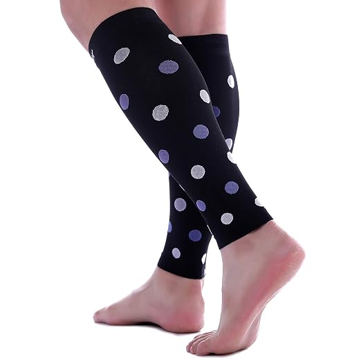 Doc Miller Calf Compression Sleeves 20-30 mmHg for Women & Men, 1 Pair | Footless Compression Socks, Polka Dots Design, Shin Splints Relief, Varicose Veins, Running, Nurses, Travel, Leg Support