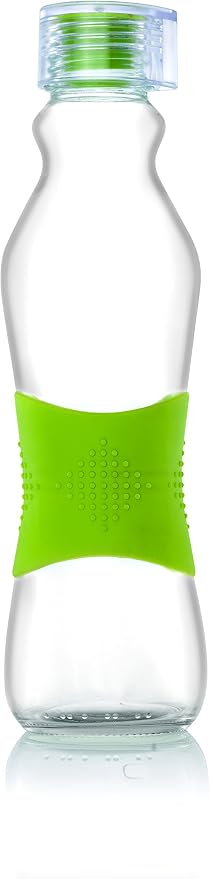 Consol Glass Gym Water Bottle - Grip & Go Active Sports Bottle With Non-Slip Silicone Sleeve, Ergo Design For Easy Hold & Flip Top Lid (Green, 17oz)