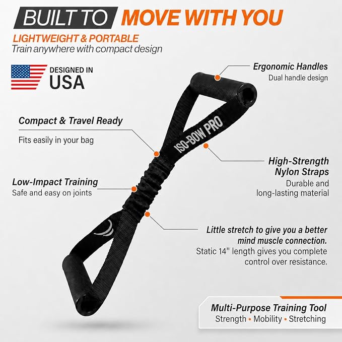 Bullworker ISO BOW Pro Isometric Exercise Equipment & Self Resistance Workout Straps - Stretching Strap with Handles, Portable Workout Equipment for Yoga, Pilates & Strength Training, Chest, Back, and Arms Workout Home Gym