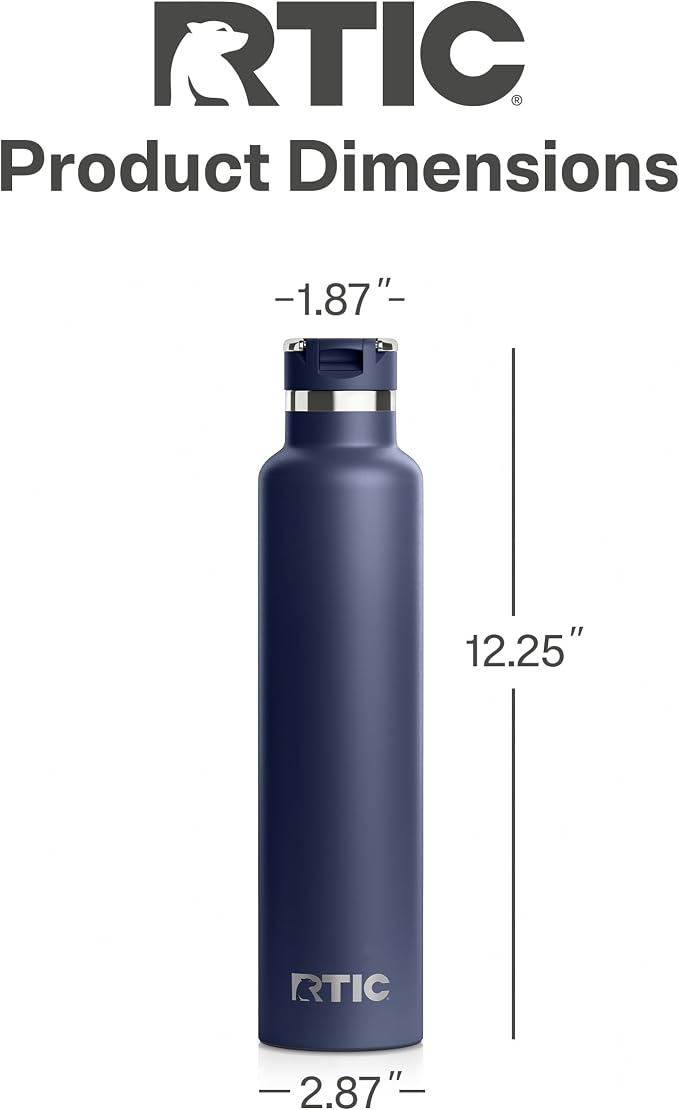 RTIC 26oz Journey Water Bottle, Ceramic Lined, Navy | Stainless Steel Metal, Insulated for Hot and Cold Drinks, Sports, Travel and Camping