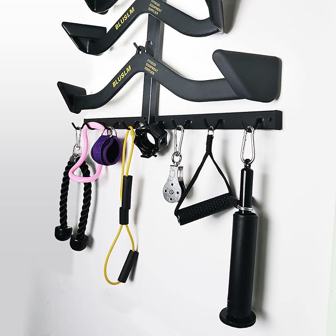 BLUSLM Lat Pull Down Bar Gym Accessory Rack, Lat Pulldown Attachments Cable Attachment Storage Rack for Mag Grip - Home Gym Fitness Heavy Duty A-Frame Stand