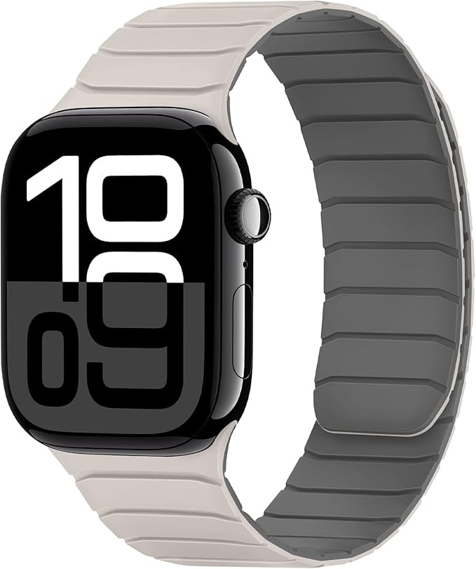 Tasikar Magnetic Bands Compatible with Apple Watch 42mm(Series 11/Series 10) 41mm 40mm 38mm Soft Silicone Replacement Loop Wristband for iWatch SE Series 11 10 9 8 7 6 5 4 3, Starlight-Grey