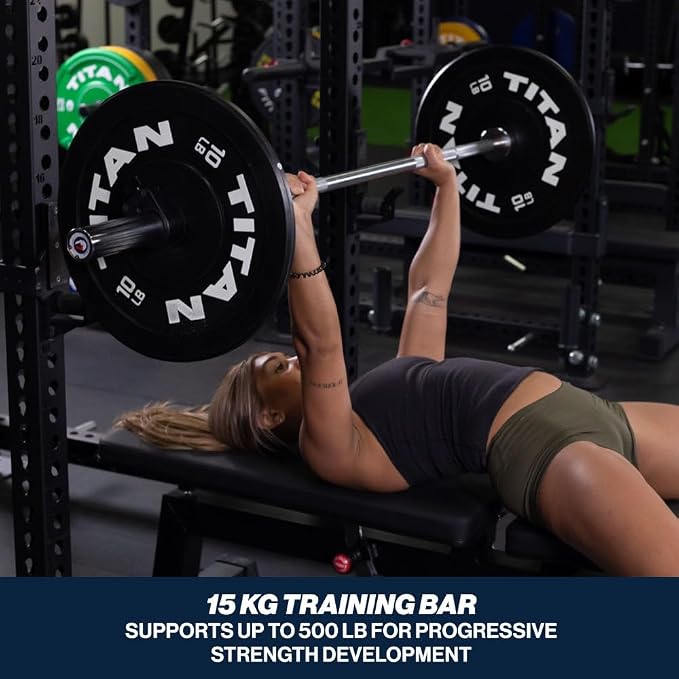 Titan Fitness Olympic Technique Training Barbell, 6 FT Chrome Finish, 15 KG(33lb) 28MM Shaft, Rated 500 LB, Weightlifting Bar