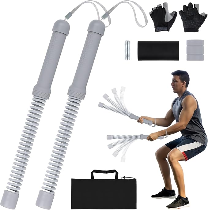 Ropeless Battle Ropes for Home Gym with Non-Slip Gloves, 2Pcs Portable Cordless Home Gym Equipment，Weighted Ropeless Battle Ropes for HIIT Workouts, Cardio, Muscle Training (Grey)