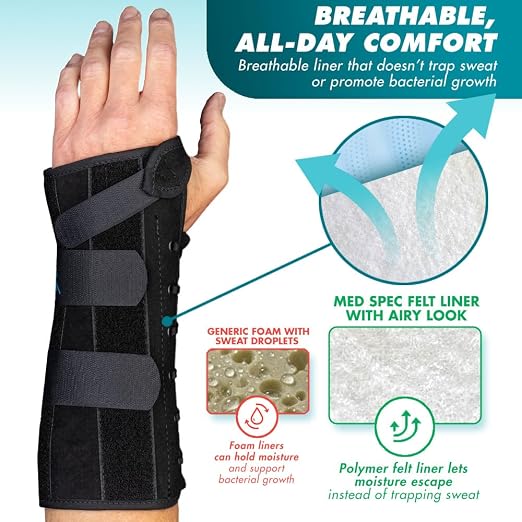 Med Spec 10.5" Wrist Lacer Support Brace Carpal Tunnel Left Hand X-Large | Adjustable Lace-Up Design Delivers Breathable Secure Fit With Customizable Compression for Lasting Comfort & Support. 223956