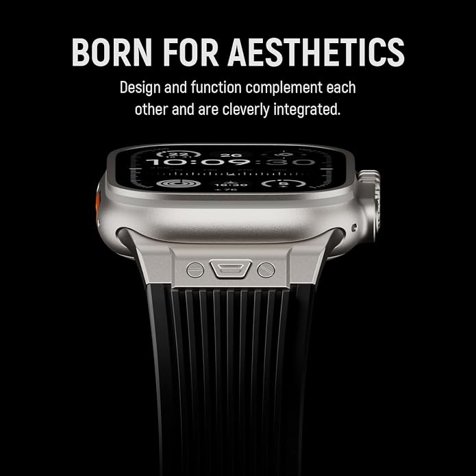 Luxury Watch Band for Apple Watch Ultra 2/Ultra 49-42mm | Metal Connector & Folding Clasp,316L Stainless Steel,Men Silicone Strap Compatible with iWatch Series 10 9 8 7 6 5 4 3 2 1 SE