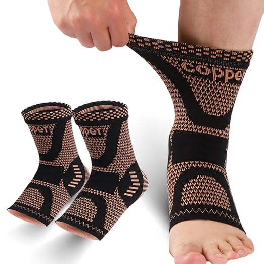LISEPWU Copper Ankle Brace for Men & Women, Ankle Compression Sleeve 1 Pair | Infused Copper Ankle Support Sleeve for Foot Pain, Sprained Ankle, Achilles Tendonitis, Plantar Fasciitis, Daily Protection L