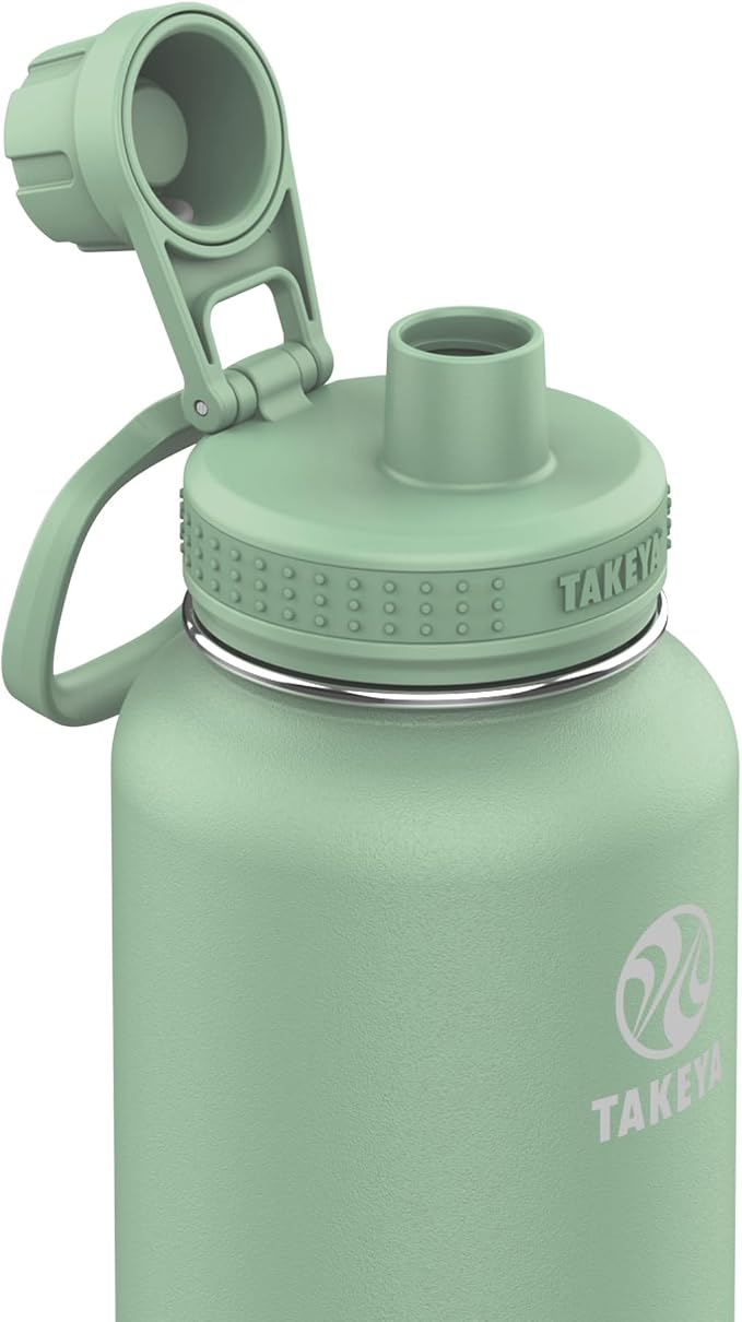 Takeya Actives Water Bottle with Spout Lid - Bottle with Double Stainless Steel Insulation - Dishwasher Safe & BPA-Free - Bottle with Spout Lid & Removable Bumper - 32 oz, Cucumber