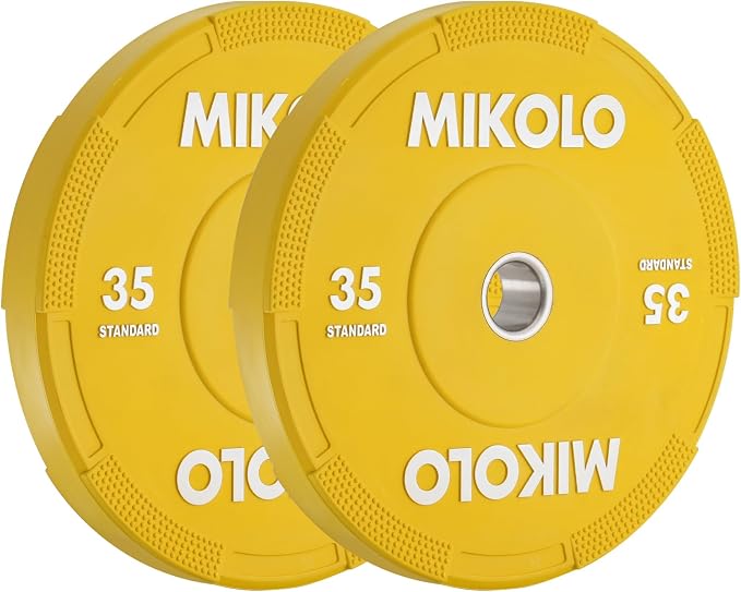 Mikolo Olympic Bumper Plates Set, 100% High-Density Low-Bounce Rubber Weight Plates with Steel Inserts, IWF Color-Coded Quiet Barbell Plates for Deadlifts, Squats & Home Gym Strength Training (Weights: 45 * 2-230LB)