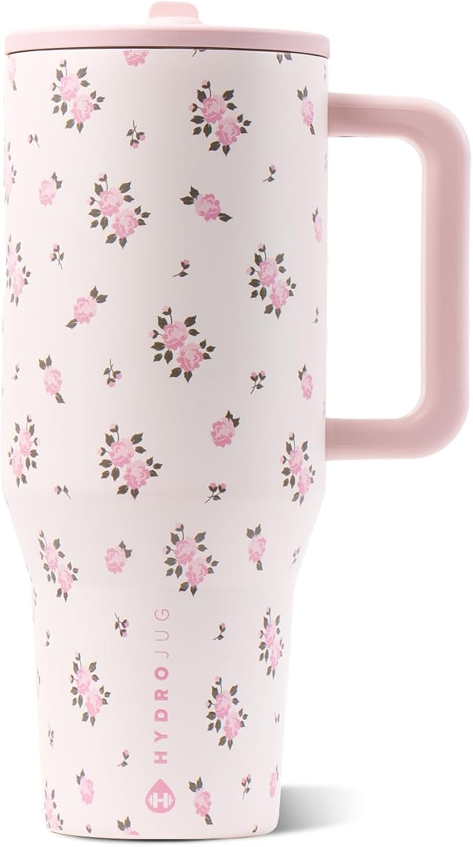 HydroJug Traveler 40oz, Insulated Tumbler with Handle & Straw, Wildrose