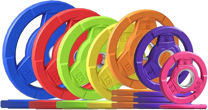 Color Coded 2-Inch Rubber Coated Olympic Grip Plate for Barbell,Solid Cast Iron Weight Plates for Strength Training, Weightlifting, Home Gym, 2.5/5/10/15/25/35/45 LB, Single and Pair