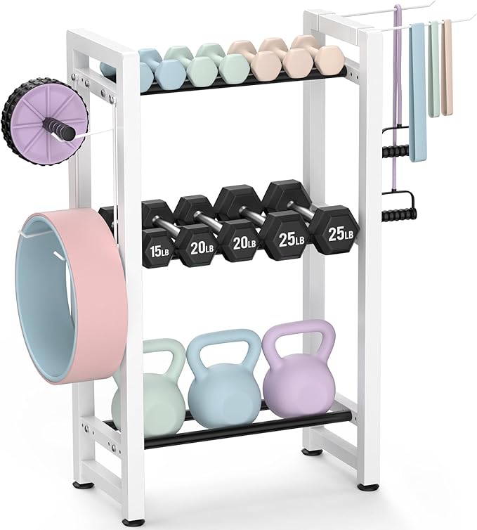 Small Dumbbell Rack，Heavy Duty Adjustable Dumbbell Weight Rack with Side Hooks,Gym Equipment Weight Set holderfor Dumbbell,Kettlebells Rack, Other Gym Accessories