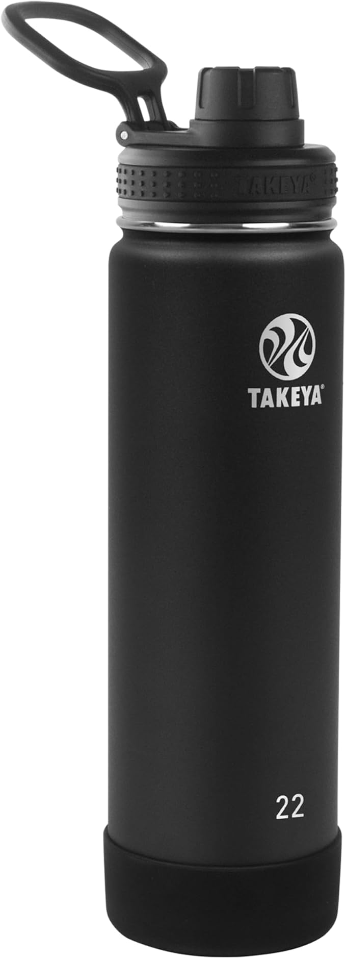 Takeya Actives Stainless Steel Water Bottle, Insulated Spout Lid, Keeps Drinks Cold 24 Hrs, Leakproof, Durable, Dishwasher Safe, Ideal for Gym, Travel, Fits Most Cup Holders, 22 oz/Onyx