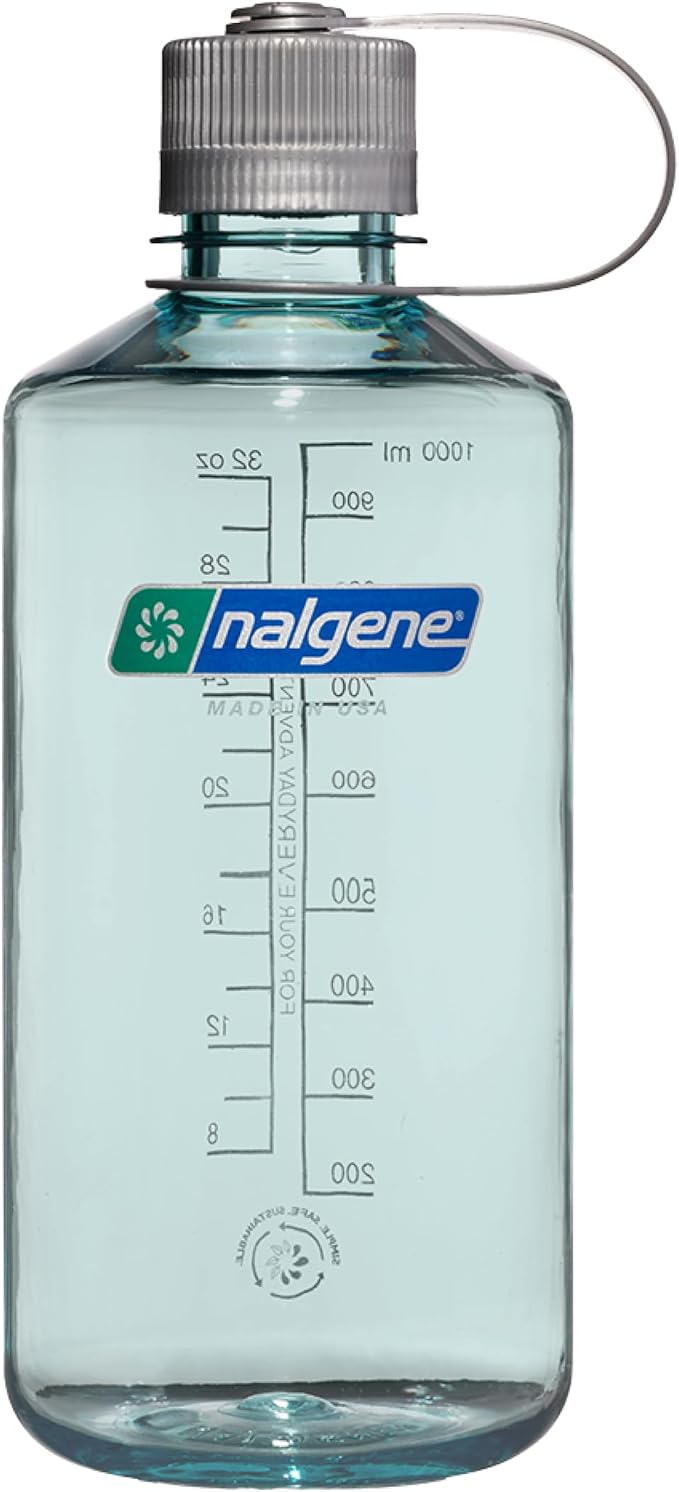 Nalgene 32 oz Narrow Mouth Water Bottle, Seafoam | BPA-Free, Durable & Lightweight, Leak Proof, Dishwasher Safe, Large Reusable Plastic Bottle for Hiking, Gym, Work & Travel