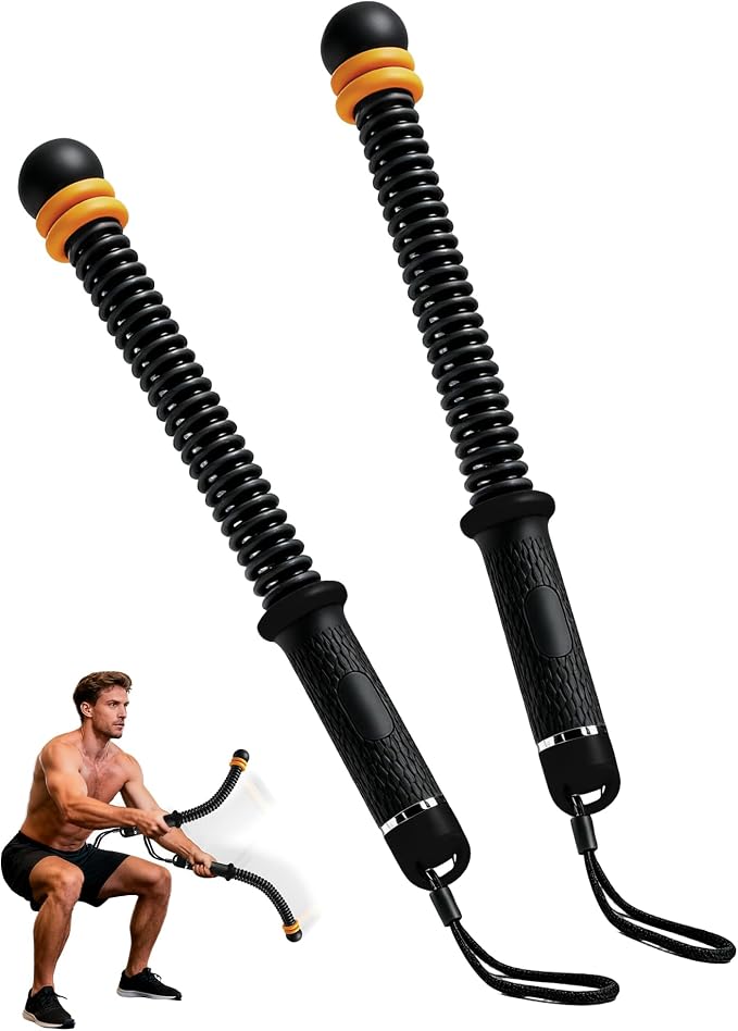 Ropeless Battle Ropes, Adjustable Portable Workout Equipment for Home Gym | Spring-loaded resistance; weighted end balls; textured nonslip grips; secure wrist straps; controlled rebound with each swing