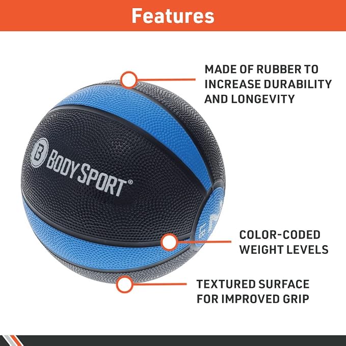 Body Sport Medicine Ball – Weighted Exercise Ball – at-Home Gym Equipment – Fitness Workout Ball – Cardio & Torso Strength Training
