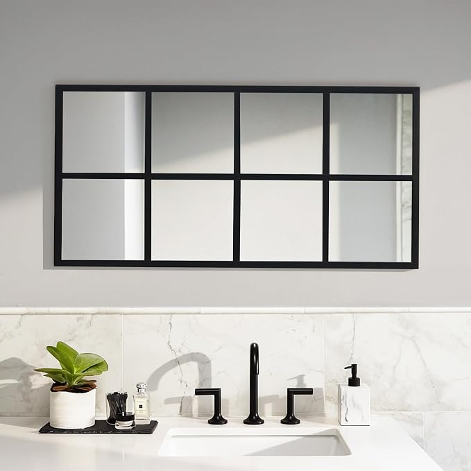 DUMOS Wall Mirror 16" x 32", Rectangle Window Pane Decorative Mirrors, Metal Framed Black Rectangle Wall Mounted Mirror for Bathroom, Bedroom, Entryway, 1 Pack