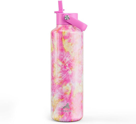 24 oz Vacuum Water Bottle for School: Lightweight, Leakproof, Flex Cap, BPA-Free, Cupholder Friendly, Vacuum Flask with Straw for Girl, College, Outdoors, Sport, Daily, Gift, Classroom (Citrus Dream)