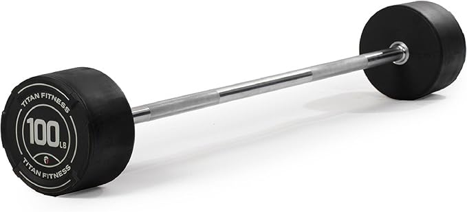 Titan Fitness Rubber Curl Fixed Barbells, Pre-Loaded Weight Bar for Strength Training & Weightlifting