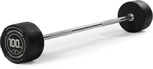 Titan Fitness Rubber Curl Fixed Barbells, Pre-Loaded Weight Bar for Strength Training & Weightlifting
