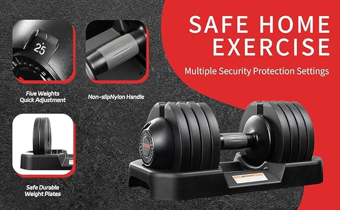 ALTLER Adjustable Dumbbell Set, 25/52LB Pair with Tray for Workout Strength Training Fitness, Adjustable Weight Dial Dumbbell with Anti-Slip Handle and Weight Plate for Home Exercise