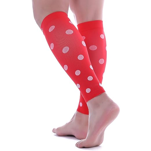 Doc Miller Calf Compression Sleeves 20-30 mmHg for Women & Men, 1 Pair | Footless Compression Socks, Polka Dots Design, Shin Splints Relief, Varicose Veins, Running, Nurses, Travel, Leg Support