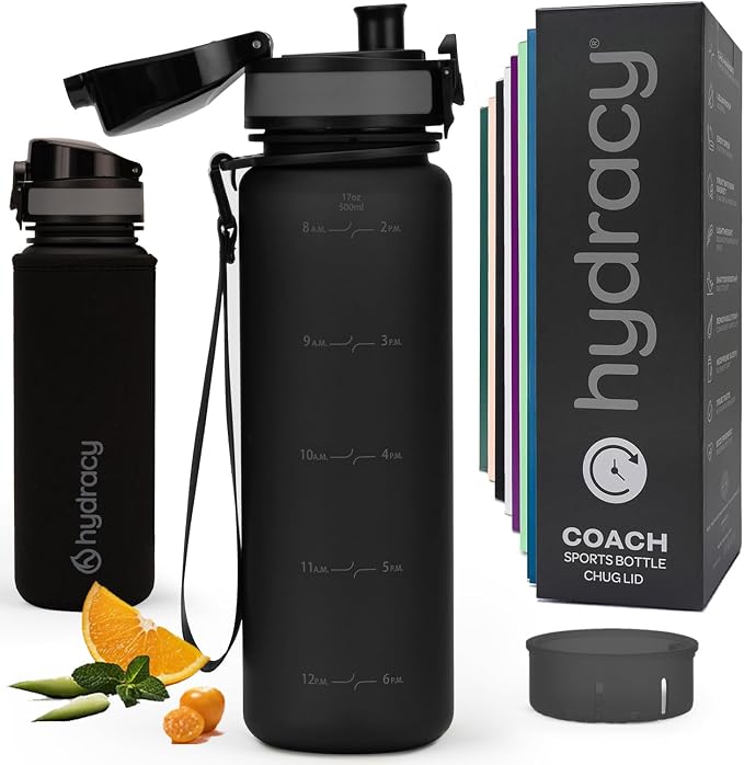 Hydracy Motivational Water Bottle with Time Marker & Fruit Infuser 17 oz | BPA-Free Tritan, Leakproof Flip-Top Lid,No-Sweat Sleeve,Carry Strap,Daily Intake Tracking for Gym,Sports,Outdoors